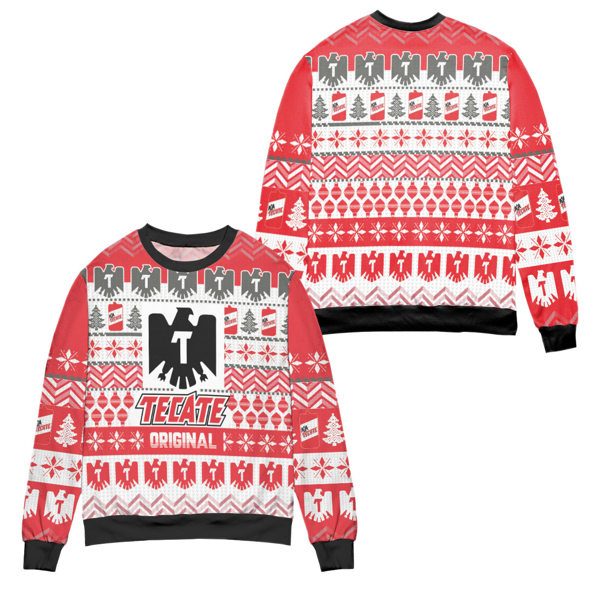 Tecate Original Pine Tree Pattern Ugly Christmas Sweater – All Over Print 3D Sweater – Red