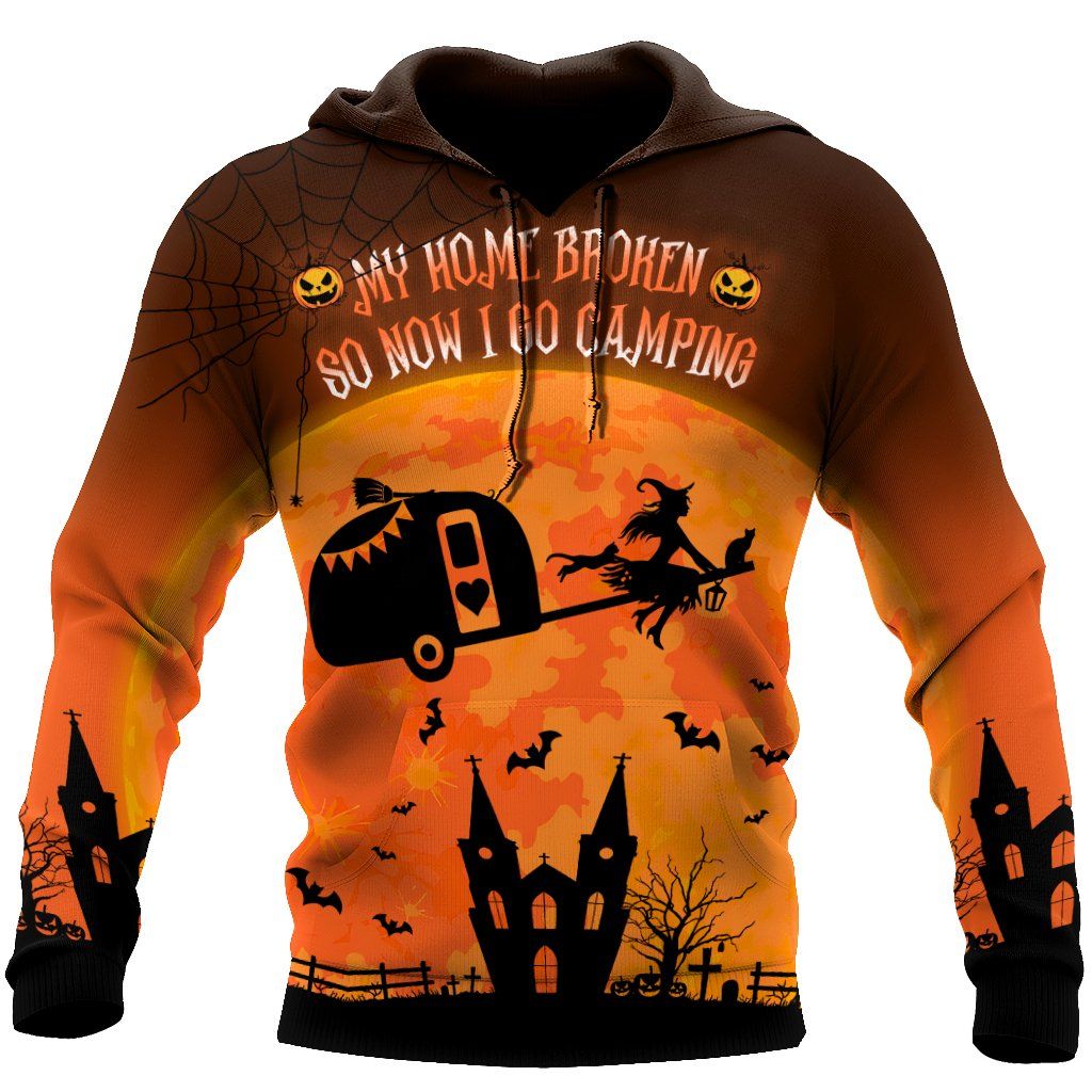 126KKCP-All Over Printed Halloween Witch Go Camping Hoodie For Women