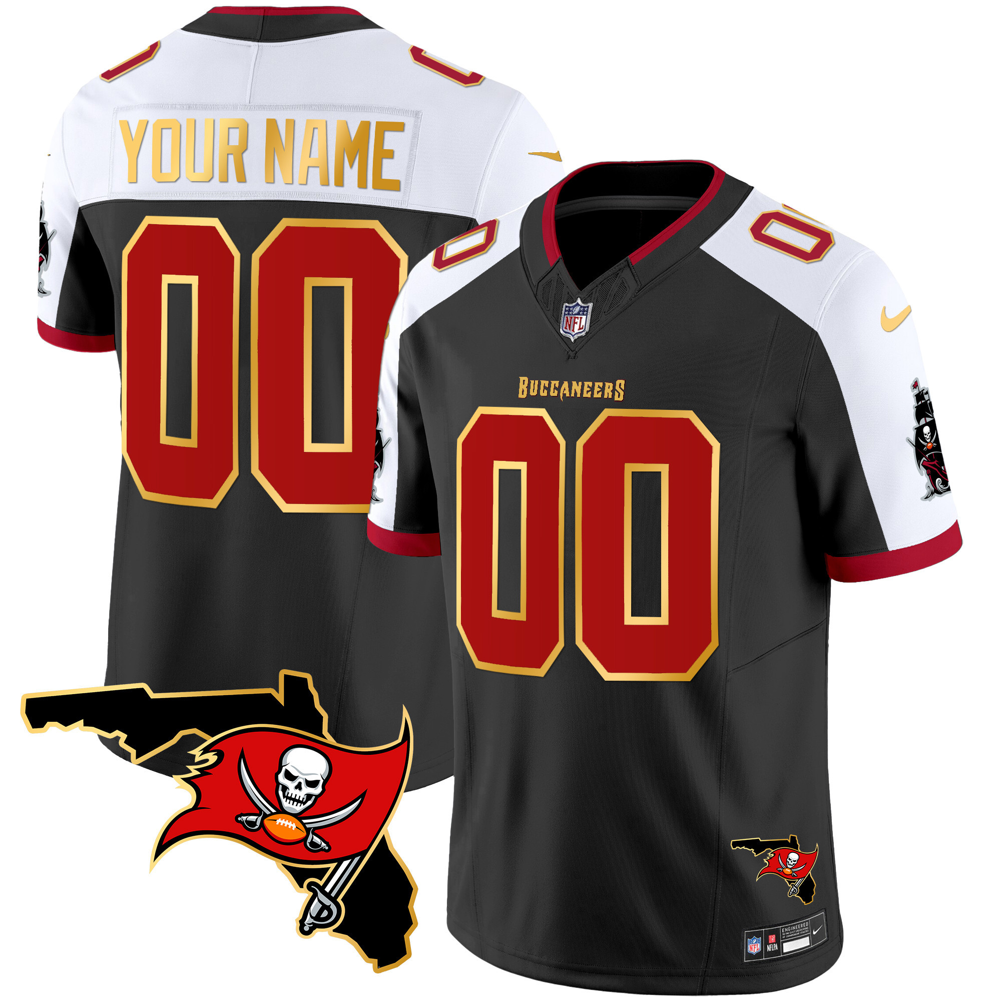 Buccaneers Florida Patch Gold Trim Vapor Custom Jersey – All Stitched