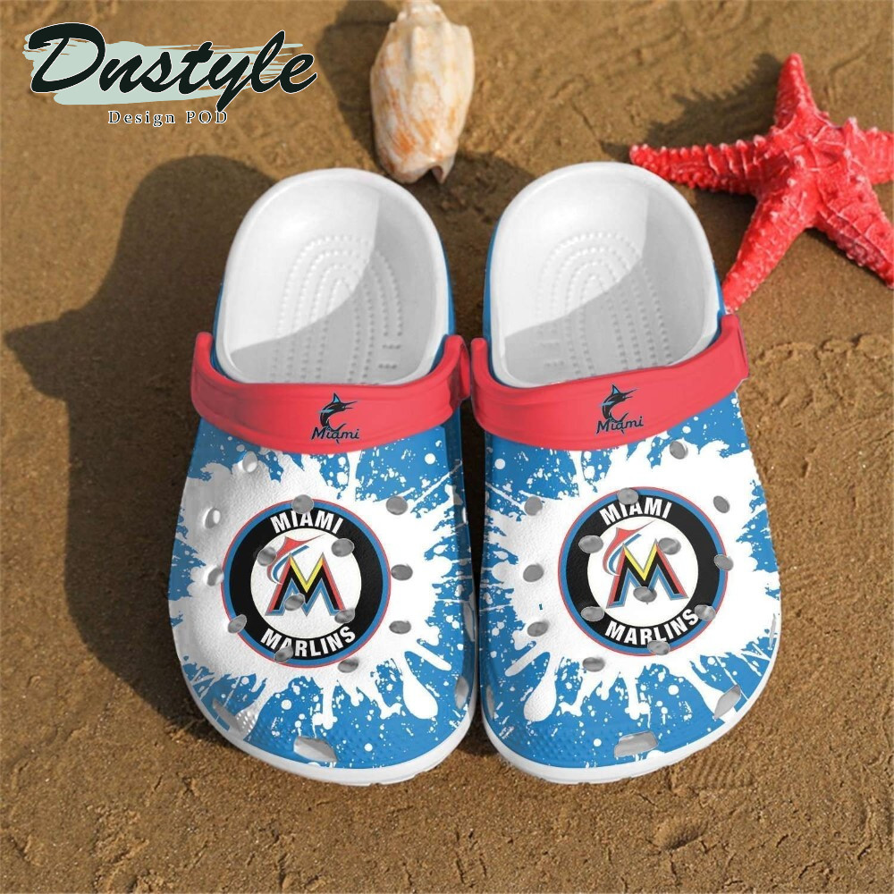 Miami Marlins Logo Pattern Crocs Classic Clogs Shoes In Blue & White