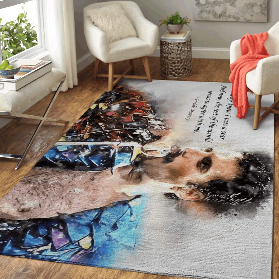 the rock band Queen Freddie Mercury Watercolor Area Rug