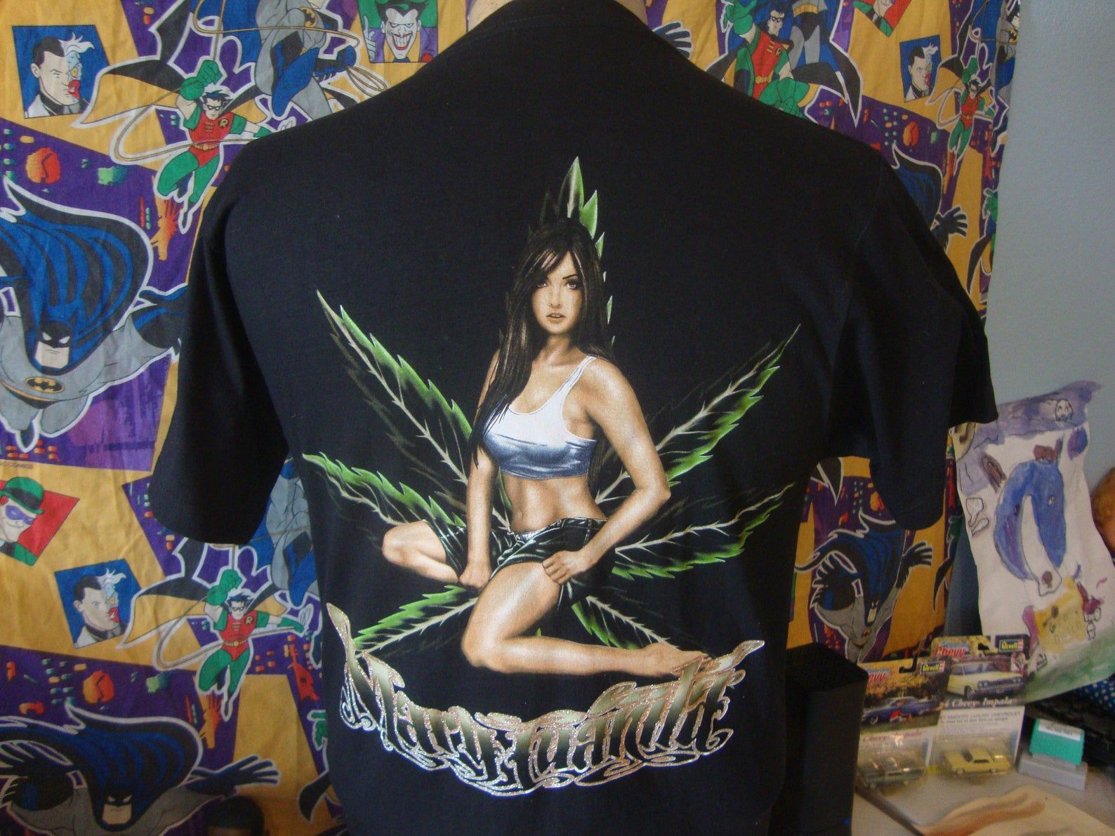 Vintage Marijuana Weed Chronic Leaf Sexy Pin Up Girl Back Black T Shirt M