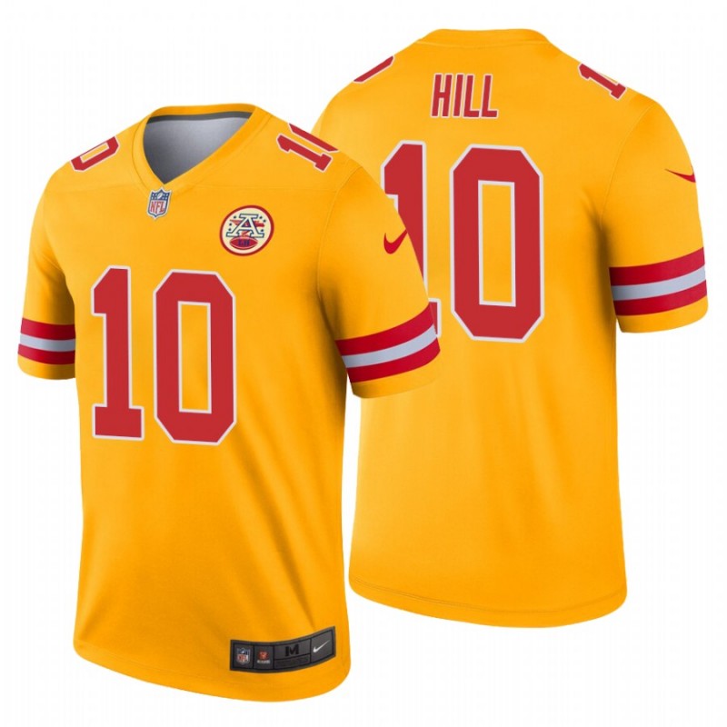 Men’S Tyreek Hill #10 Kansas City Chiefs Inverted Legend Gold Jersey – All Stitched, Embroidery