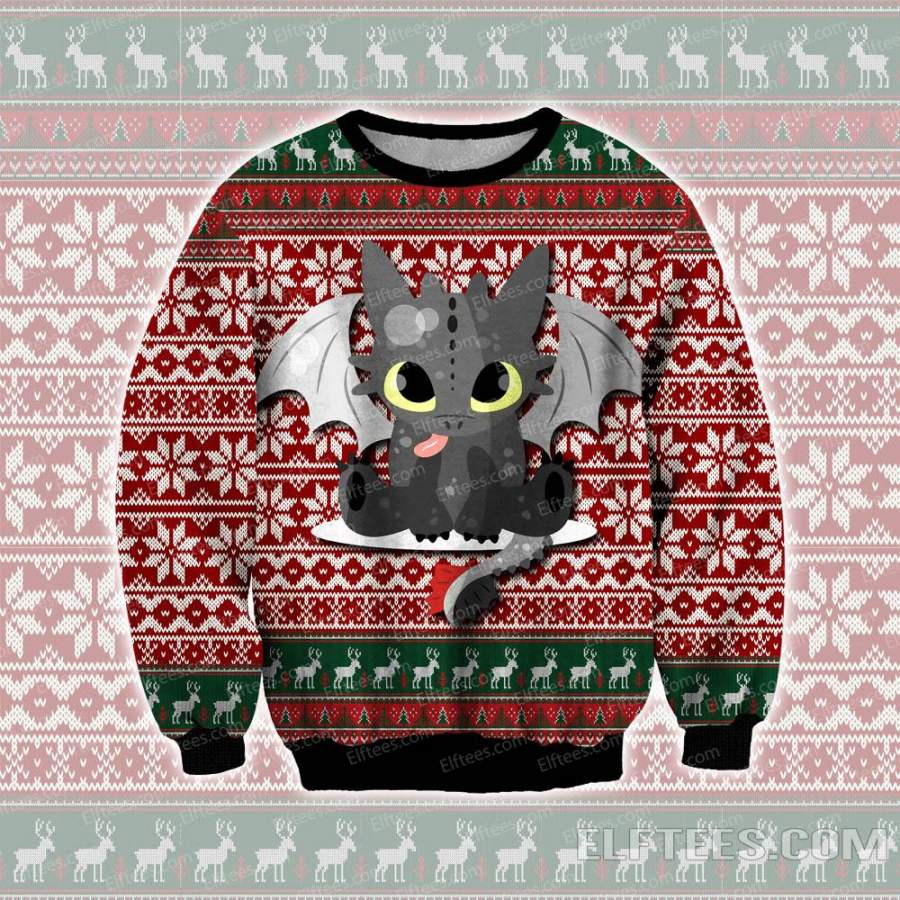 Elftees Merry Toothless Knitting Pattern 3D Print Ugly Christmas Sweater – MT01