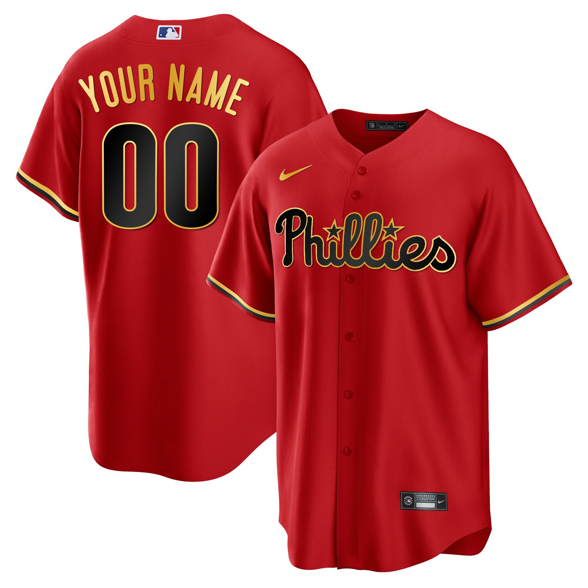 Men’S Philadelphia Phillies Gold Trim Custom Jersey – All Stitched ...