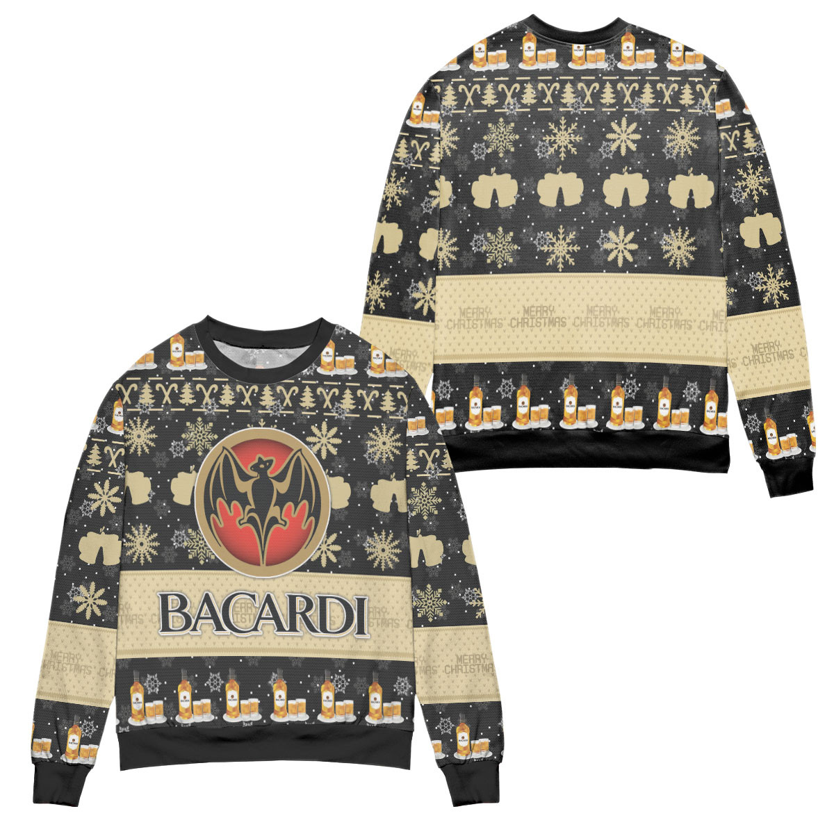 Bacardi Rum Snowflake Pattern Ugly Christmas Sweater – All Over Print 3D Sweater