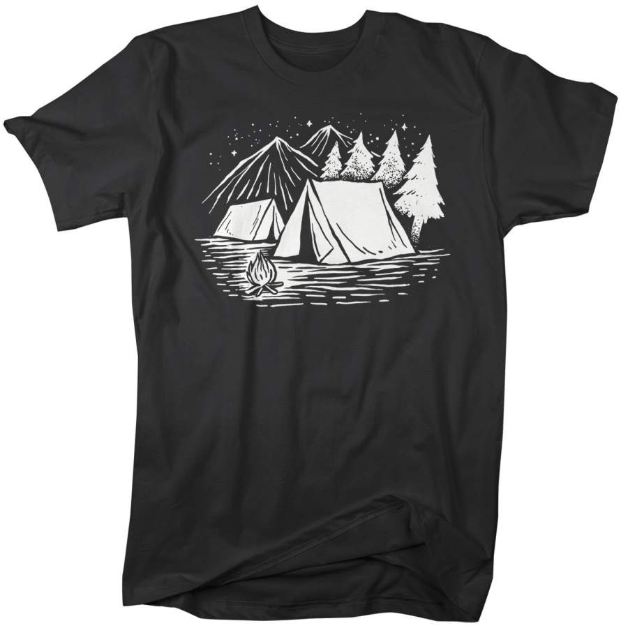 Men’s Tent T-Shirt Camping Shirts Graphic Tee Illustration Mountains Camp In Tent Vintage Shirt