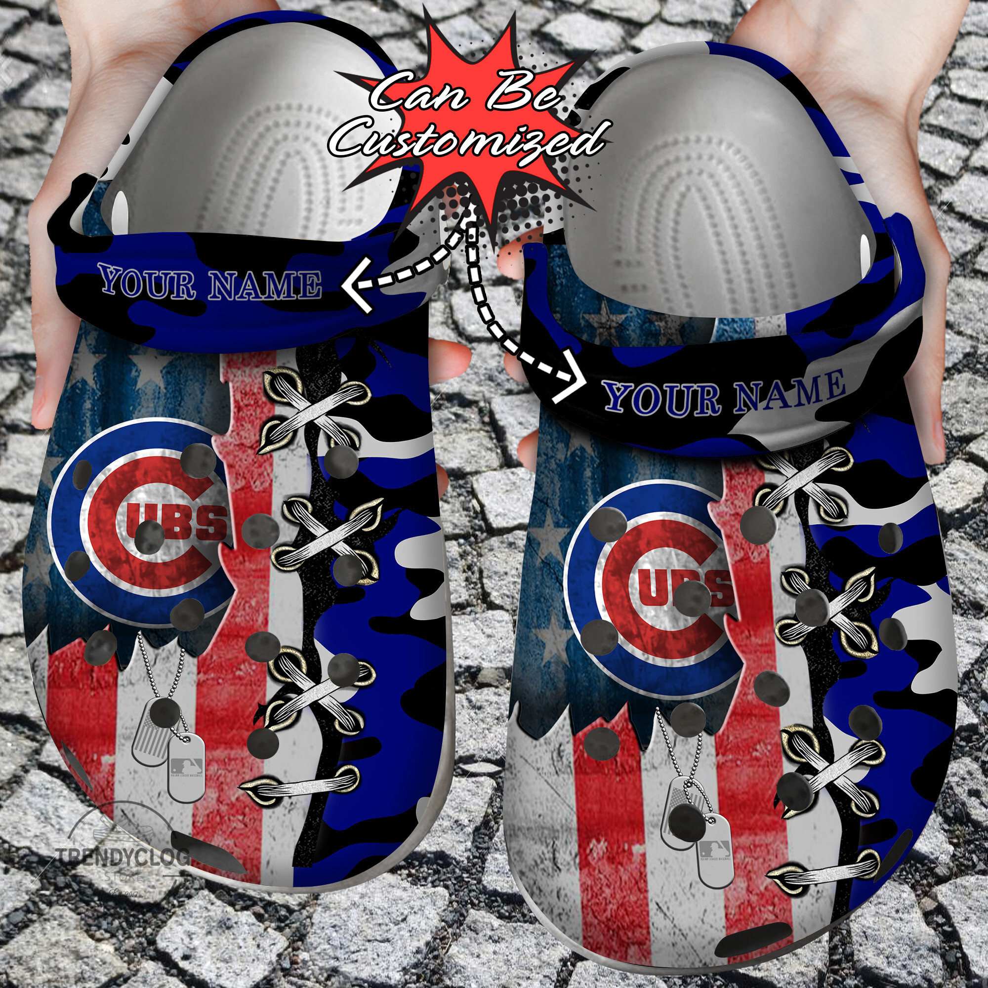 Baseball Crocs – Personalized Us Flag C.Cubs Cross Stitch Camo Pattern Clog Shoes