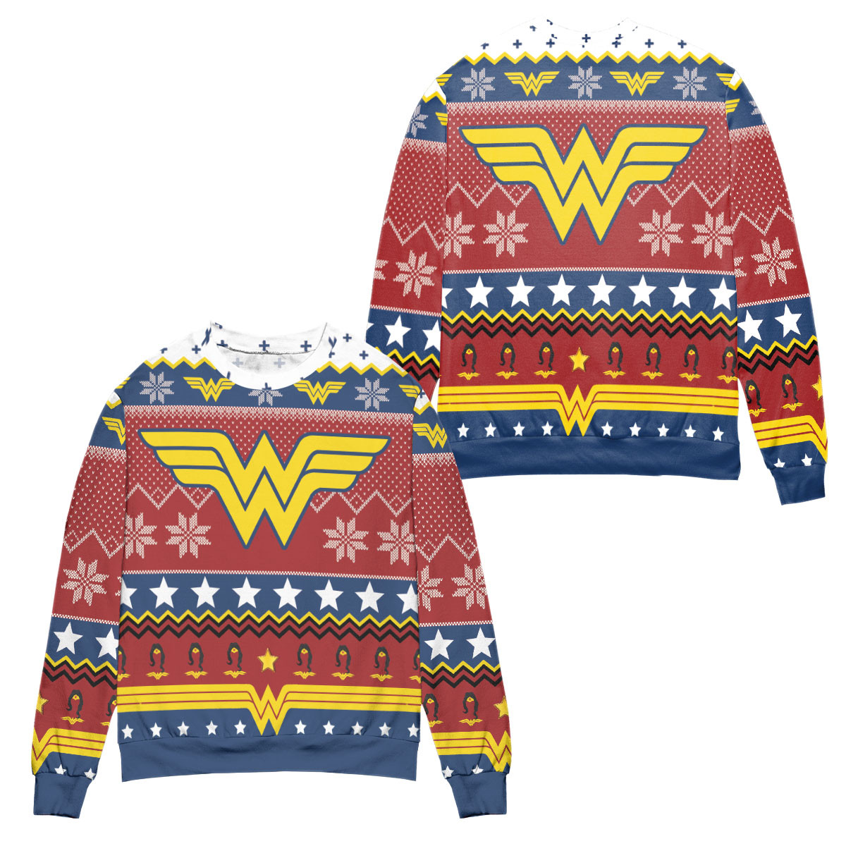 Wonder Woman Logo Dc Snowflakes Pattern Ugly Christmas Sweater 2023 – All Over Print 3D Sweater