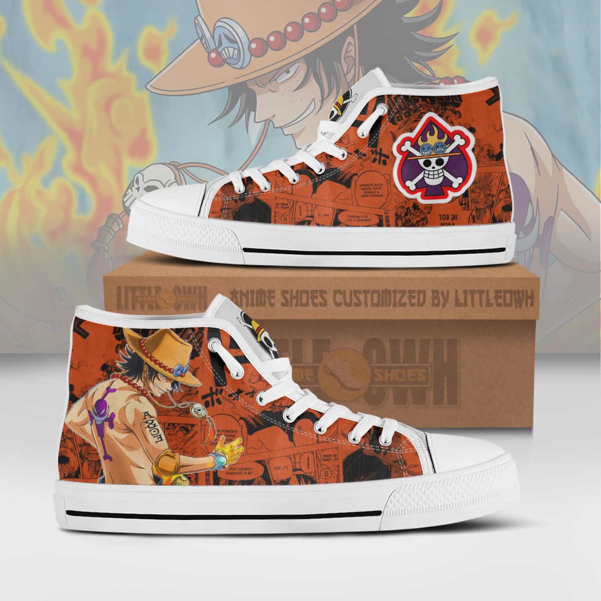 Portgas D. Ace High Top Shoes Custom One Piece Anime Canvas Sneakers