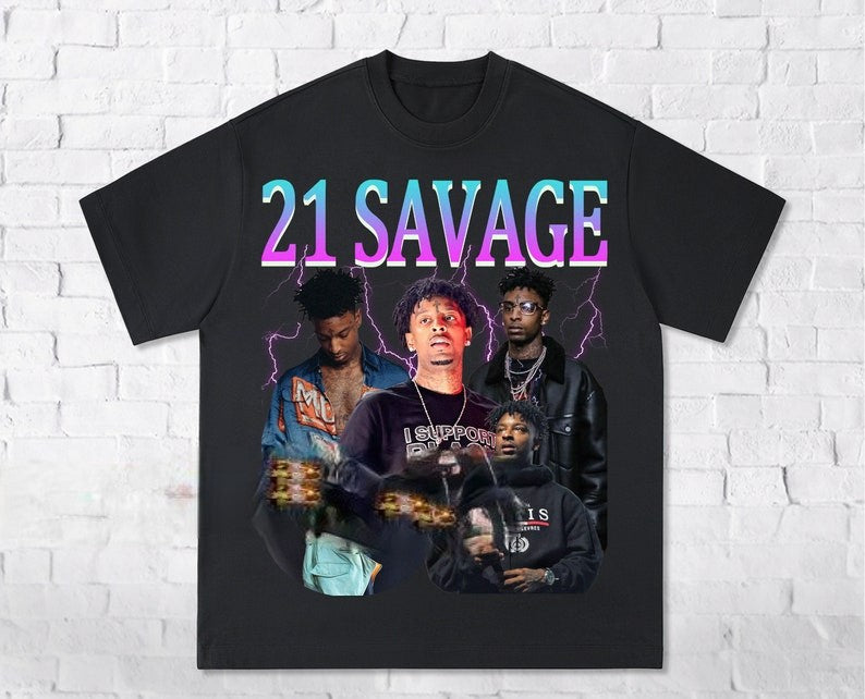 Vintage 21 Savage T Shirt 90’S Retro Hiphop Rapper Homage T-Shirt Famous Rap Graphic Shirt Without Warning Album Cover