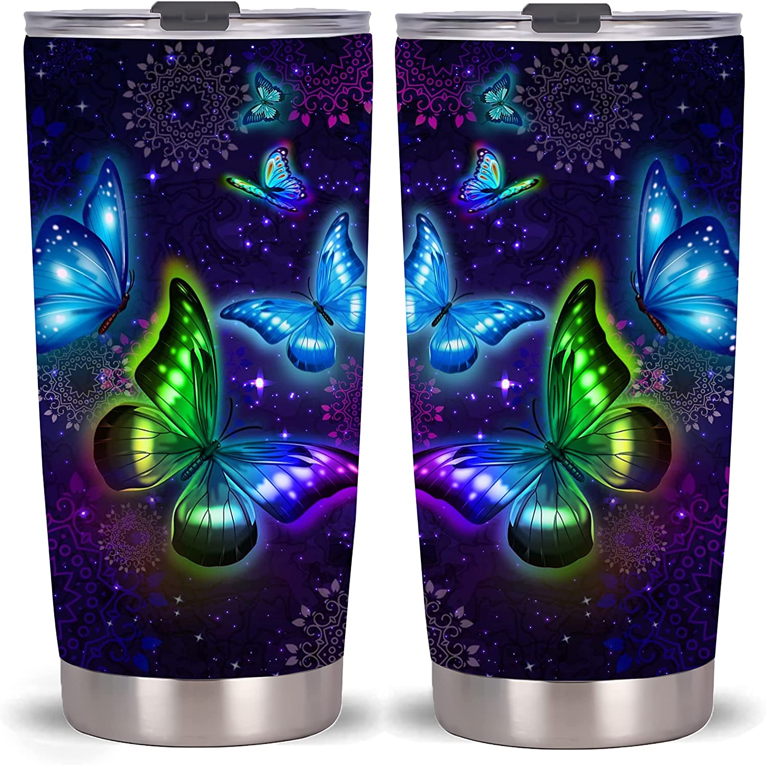 20Oz Butterfly Galaxy Tumbler-Stainless Steel Travel Mug With Lid And Straw ( Butterfly Galaxy Tumbler )