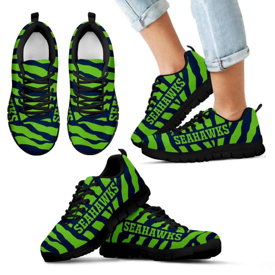 Tiger Skin Stripes Pattern Print Seattle Seahawks Sneakers