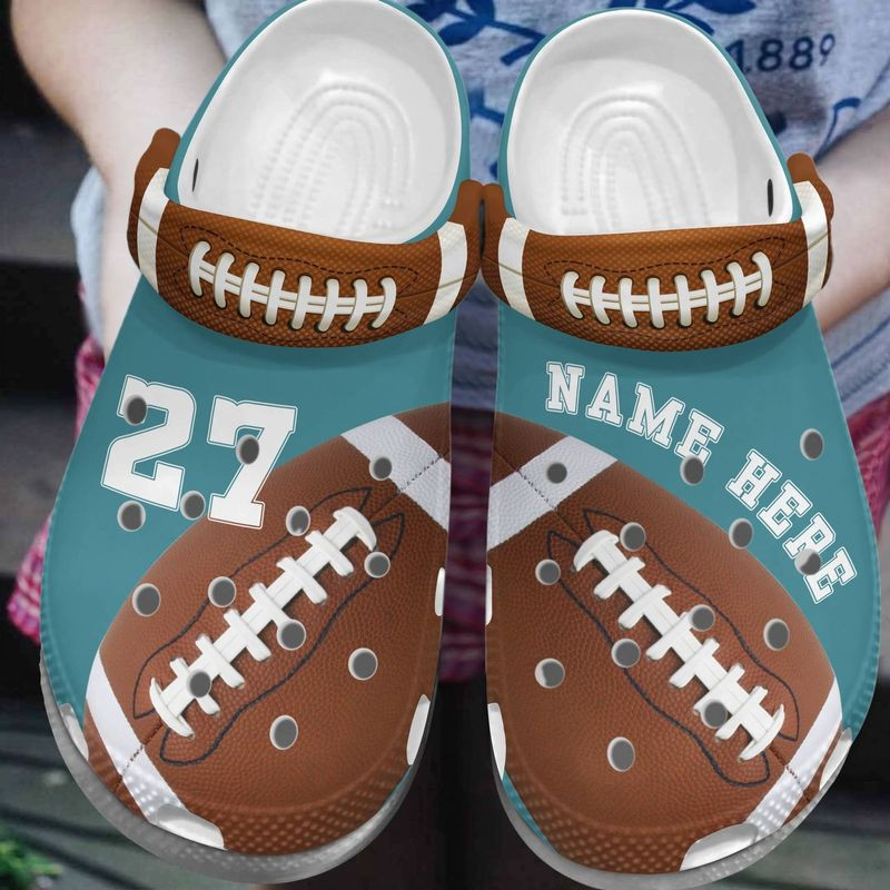 Custom Name & Number Green American Football Clogs Shoes Fetexagust