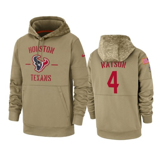 Houston Texans Deshaun Watson Tan 2019 Salute To Service Sideline Therma Pullover Hoodie