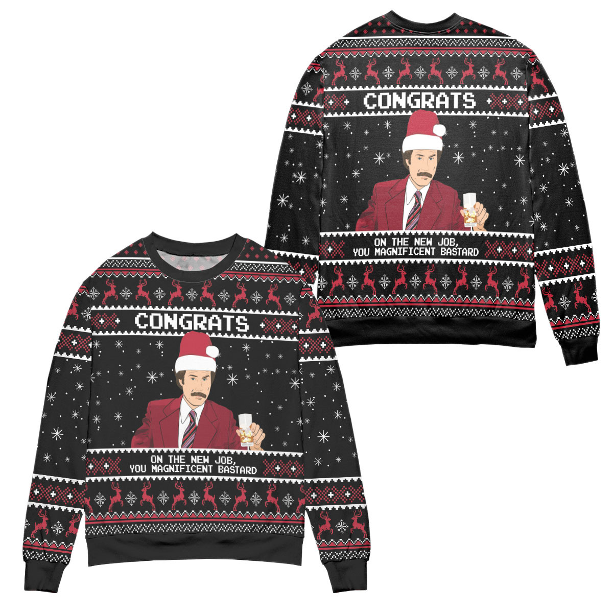 Patton Congrats On The New Job You Magnificent Bastard Ugly Christmas Sweater – All Over Print 3D Sweater – Black