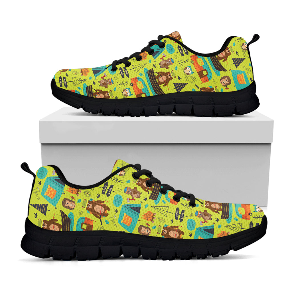 Animal Camping Pattern Print Black Sneakers