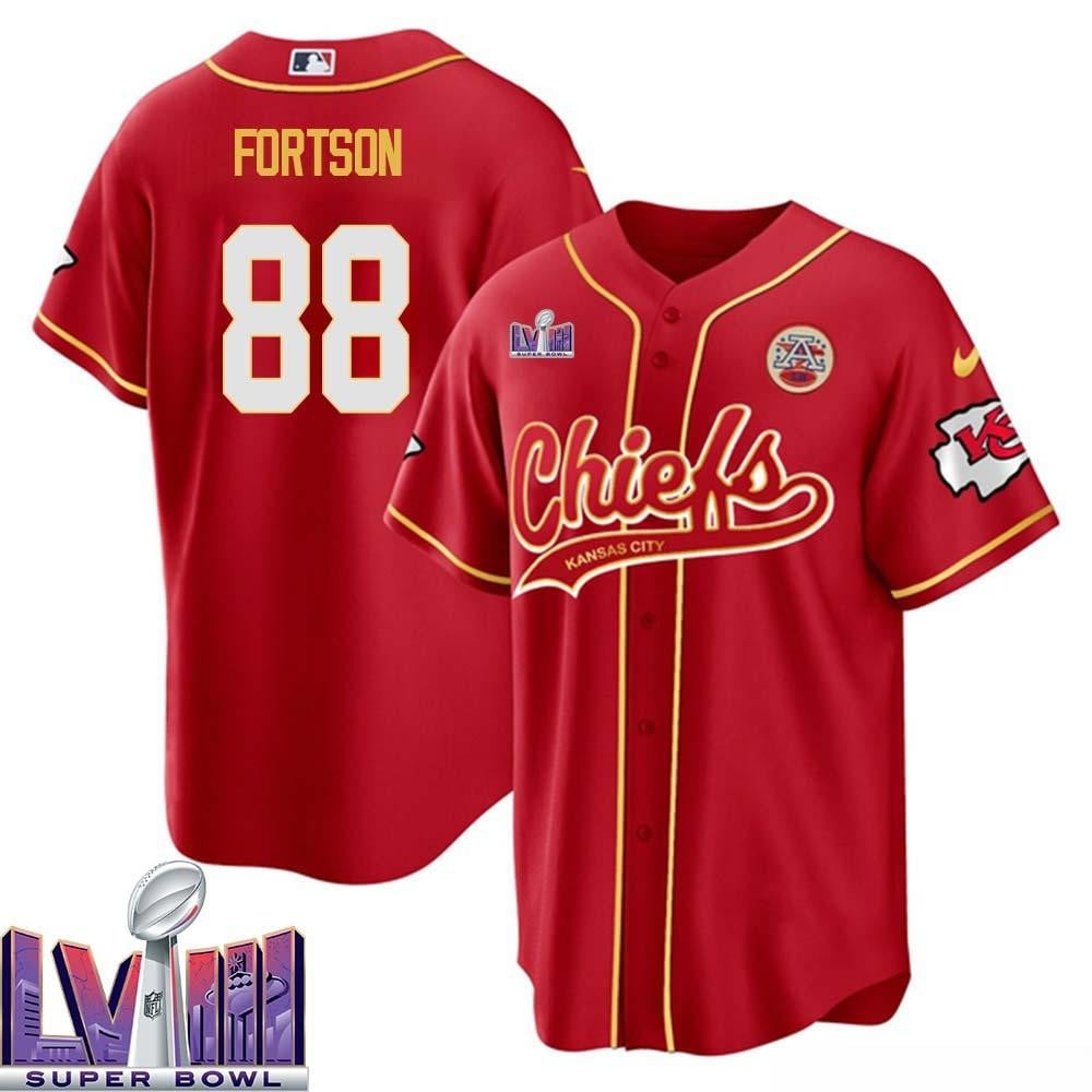 Jody Fortson 88 Kansas City Chiefs Super Bowl Lviii Baseball Men Jersey – Red