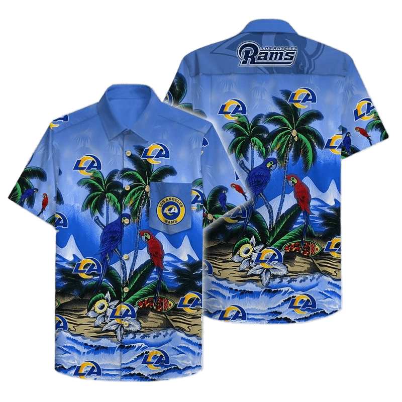 Los Angeles Rams Hawaiian Shirt Los Angeles Rams Symbol Parrot Birds Island Blue Hawaii Shirt For Men Women Los Angeles Rams Aloha Shirt