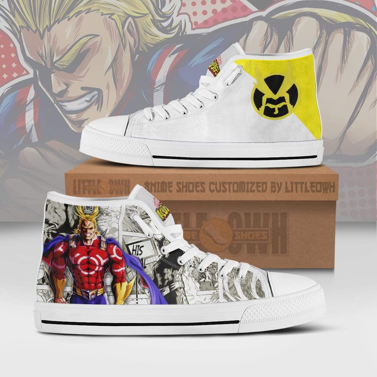 All Might High Top Canvas Shoes Custom My Hero Academia Anime Mixed Manga Style