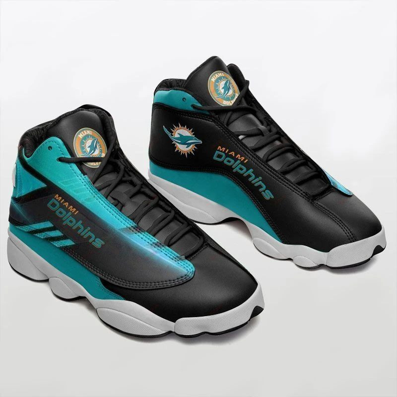 Air Jordan 13 Printing Shoes Sneaker Teal And Black Themed Miami Dolphins Football Team Logo