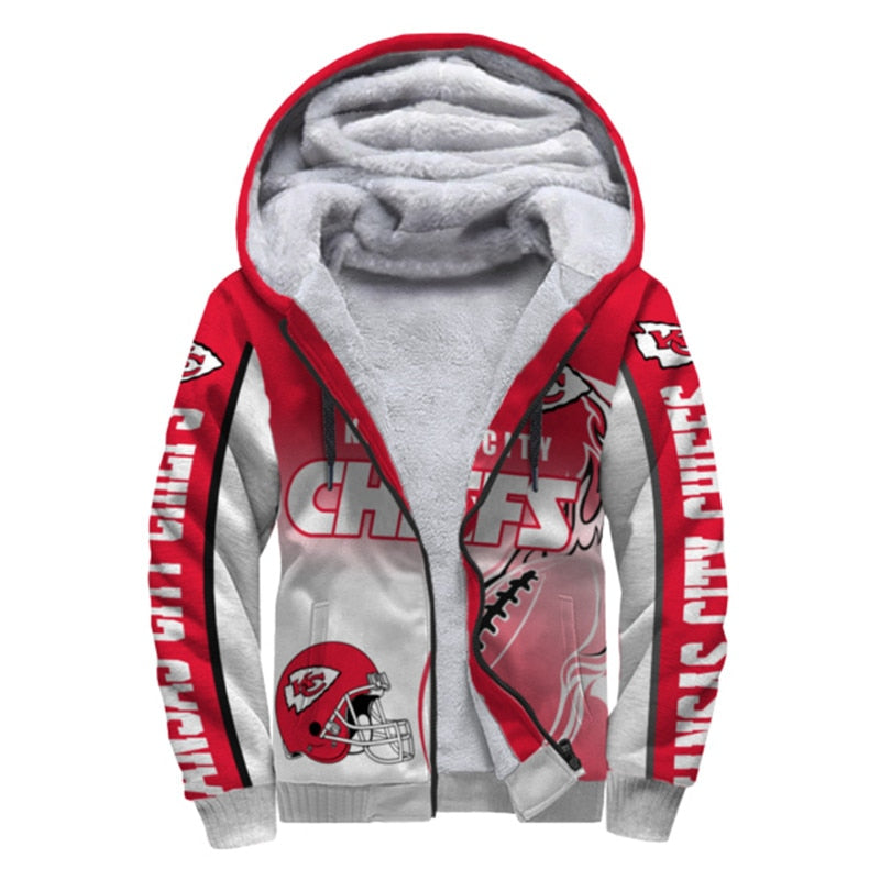 Kansas City Chiefs Fleece Jacket Printed Ball Flame 3D