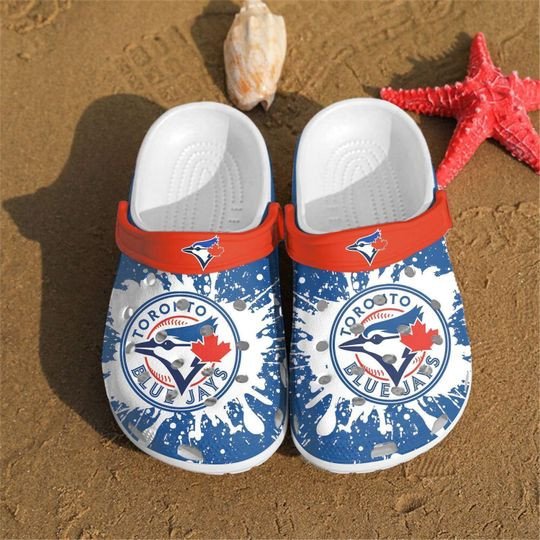 Toronto Blue Jays Splatter Pattern Crocs Classic Clogs Shoes In Blue