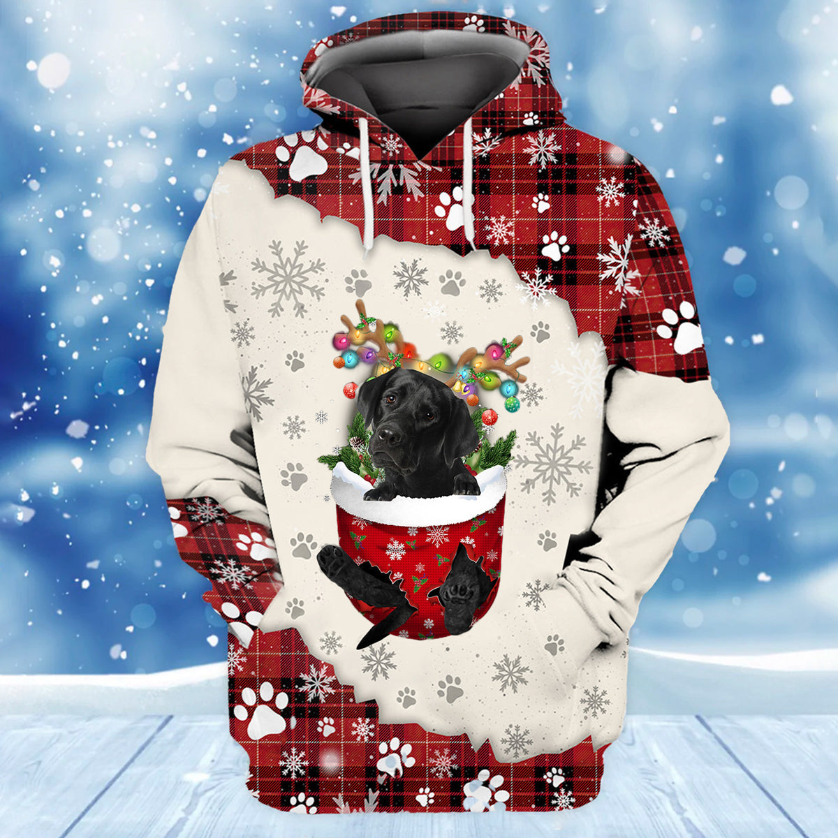 Black Labrador In Snow Pocket Merry Christmas Unisex Hoodie