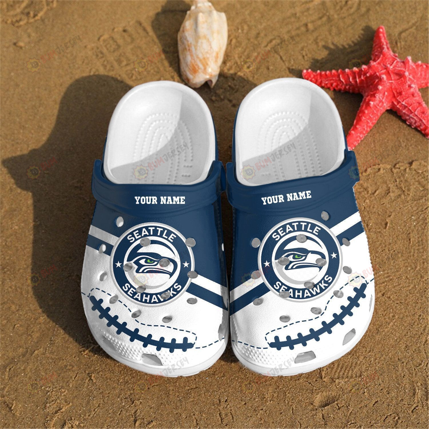 Seattle Seahawks Logo Pattern Crocs Classic Clogs Shoes In Dark Blue & White – Aop Clog