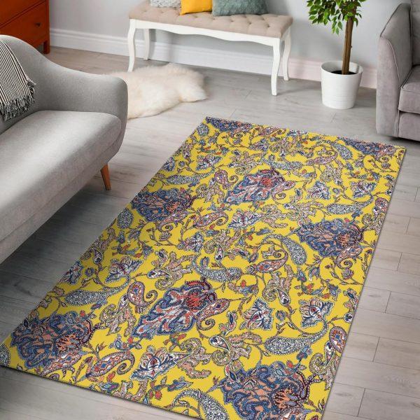 Yellow Paisley Pattern Print Home Decor Rectangle Area Rug