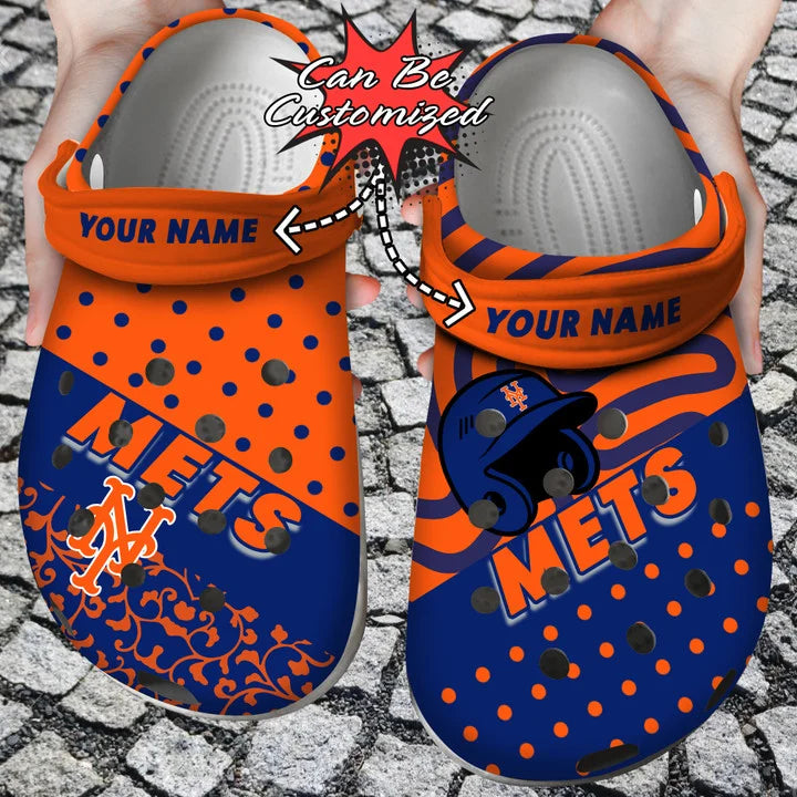 Baseball Crocs – Personalized New York Mets Team Polka Dots Colors Clog Shoes