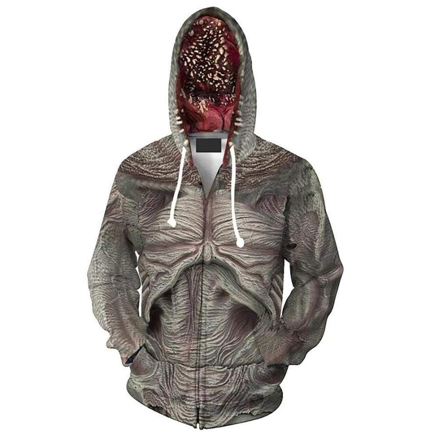 Stranger Things 3 Demogorgon Hoodie Cosplay Costume Halloween Jacket Zipper Hooded Sweatshirt