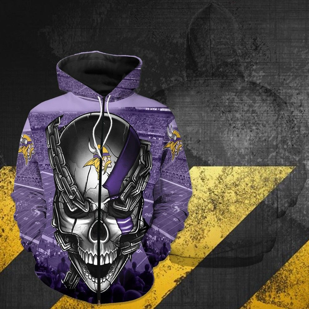 Minnesota Vikings Meta Skull 43 Unisex 3D Hoodie Gift For Fans