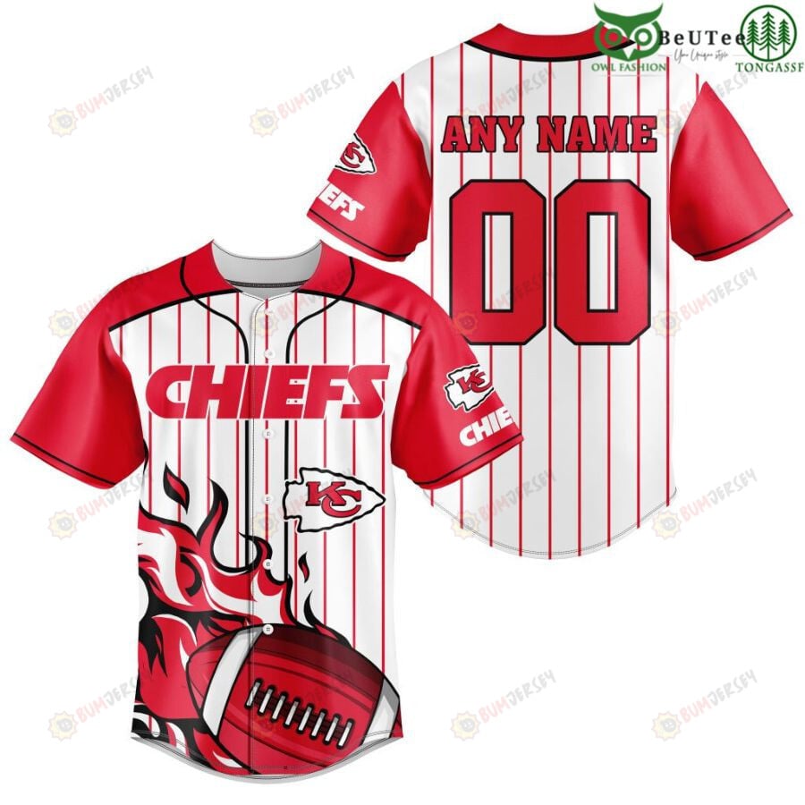 Kansas City Chiefs Ball Fire Custom Name Number Baseball Jersey – Red