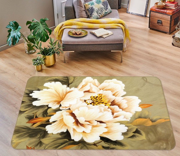 3D Beige Flowers Full Bloom Area Rug Home Decor