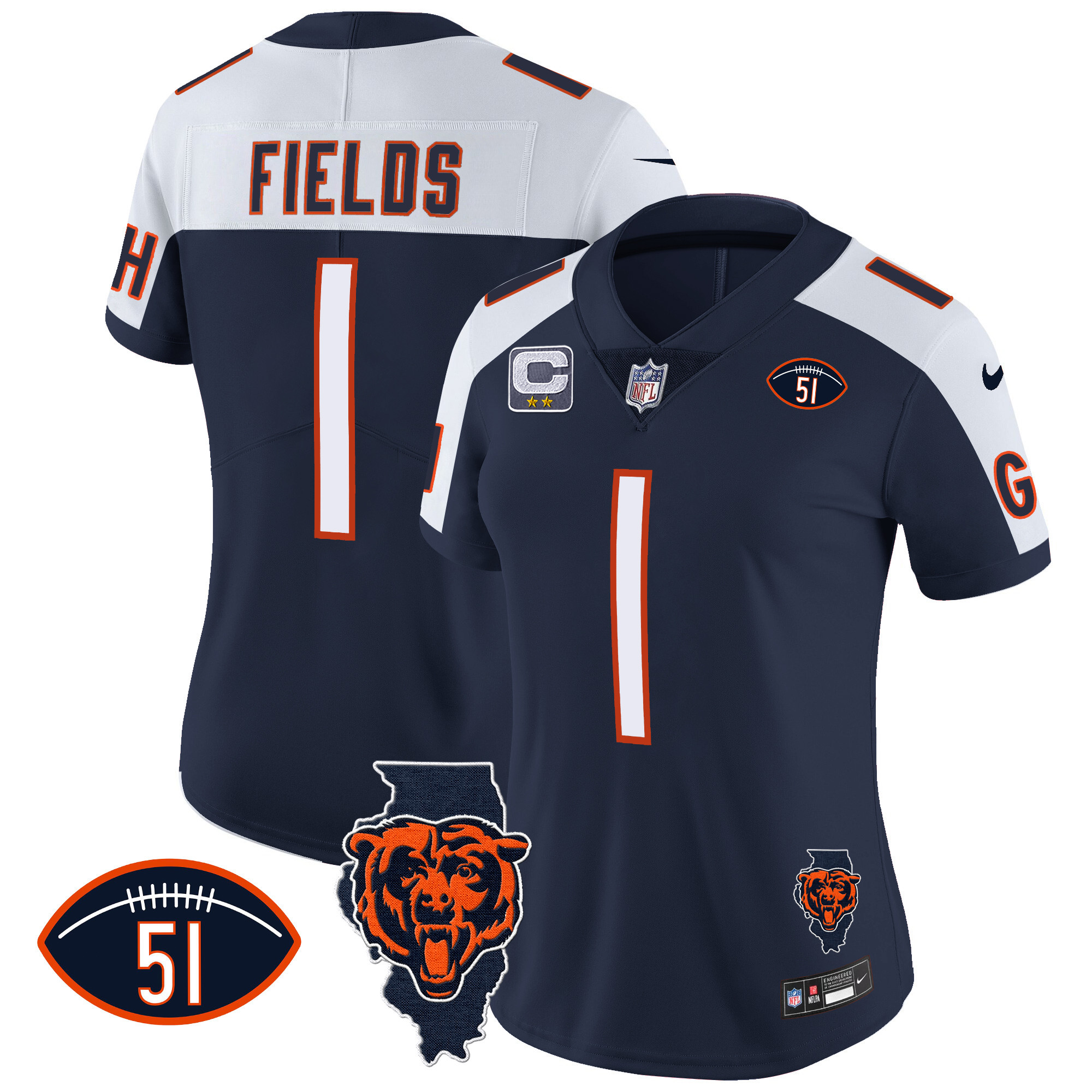 Women’S Bears Illinois Patch Vapor Jersey – All Stitched