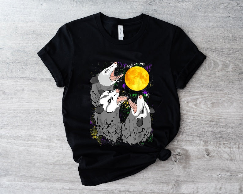 Three Opossums Howling At The Moon , Funny Possum 3 Opossum T-Shirt ...