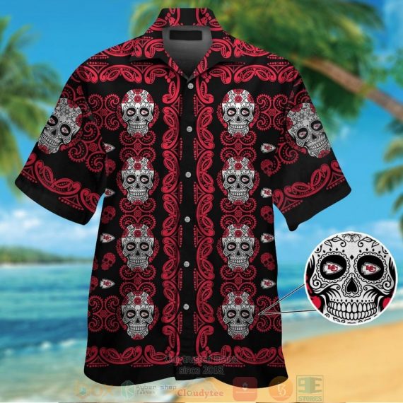 Gift For Husband Gift For Dad Kansas City Chiefs Sugar Skull Hawaiian Shirt