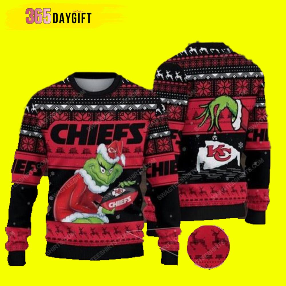 The Grinch And Kansas City Chiefs Gift For Fan Ugly Wool Sweater Christmas