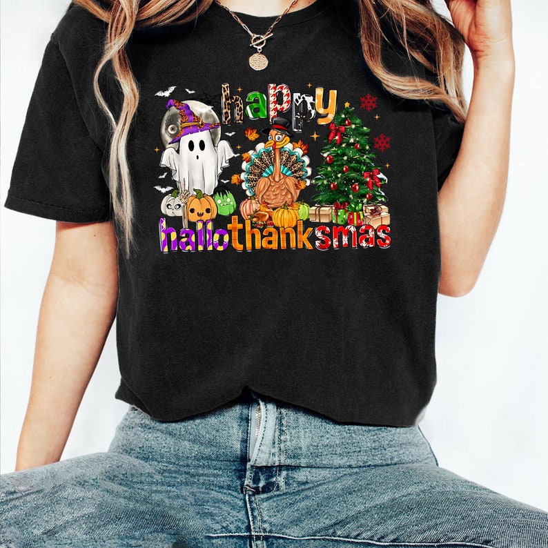 Hallothanksmas Shirt, Thanksgiving Sweater, Holiday Gnome Shirt, Halloween Shirt, Christmas Shirt, Holiday Season Shirt, Funny Christmas Tee