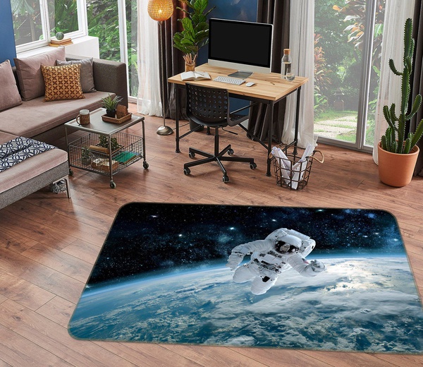 3D Astronaut In Space Photo Pattern Area Rug Home Decor