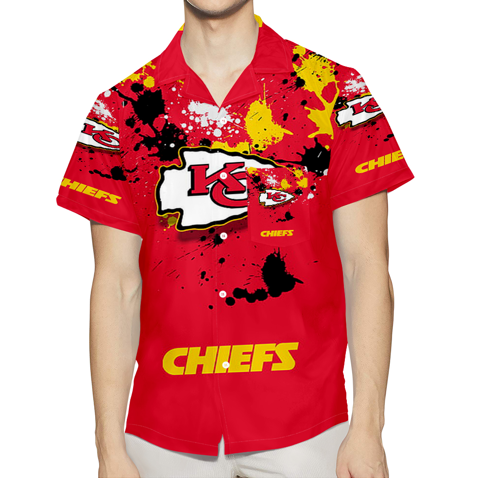 Kansas City Chiefs Emblem Brush 3D All Over Print Summer Beach Hawaiian Shirt With Pocket