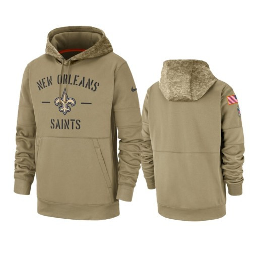 New Orleans Saints Tan 2019 Salute To Service Sideline Therma Pullover Hoodie