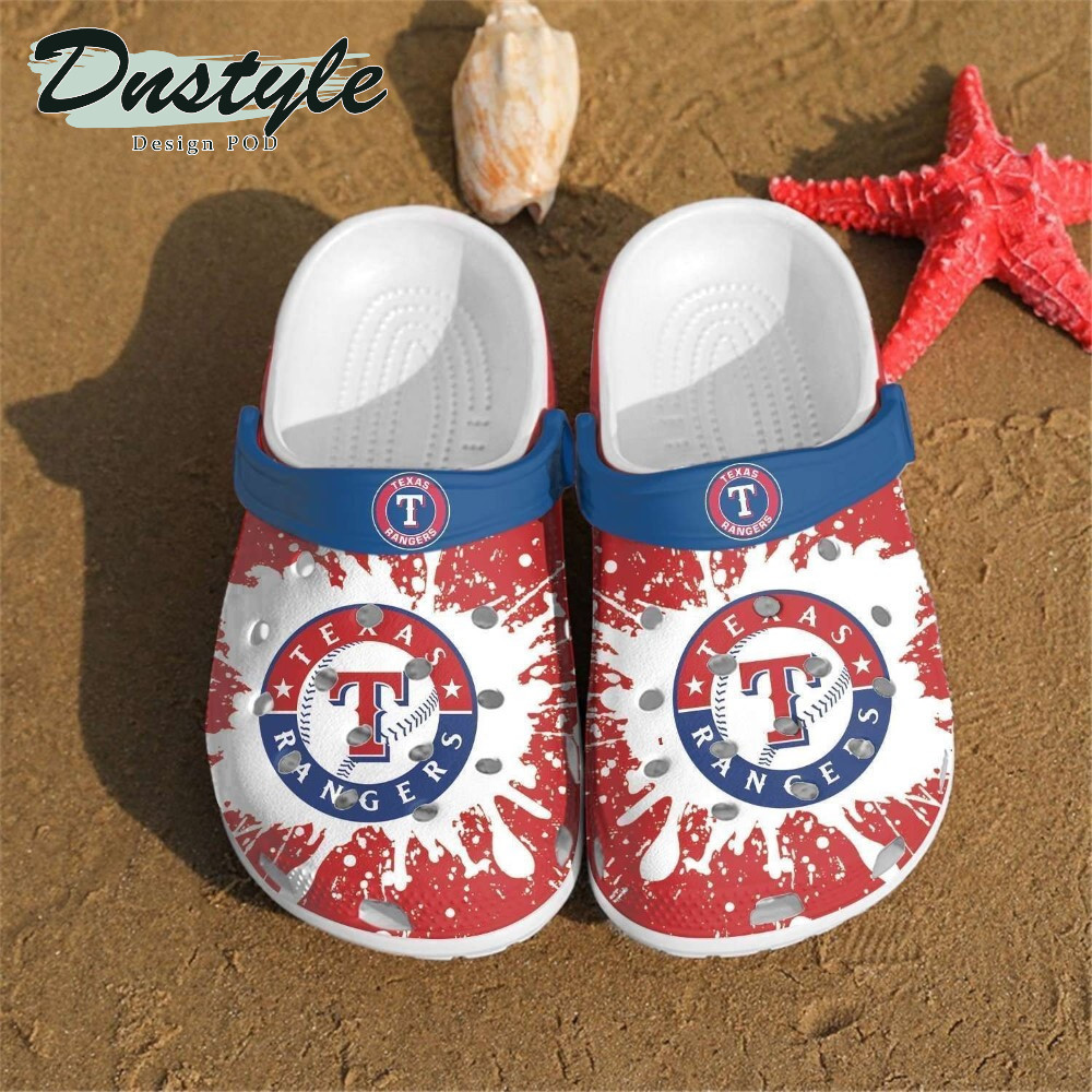 Texas Rangers Logo Pattern Crocs Classic Clogs Shoes In Red & Blue