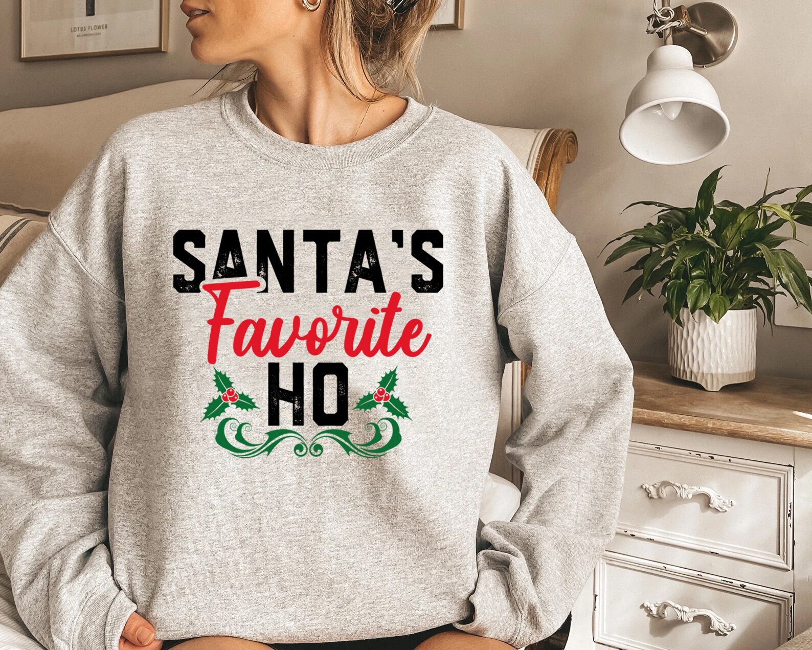 Santa’s Favorite Ho Sweatshirt, Off the Shoulder, Slouchy Sweatshirt, Ugly Christmas Sweater, Plus Size Clothing for Women