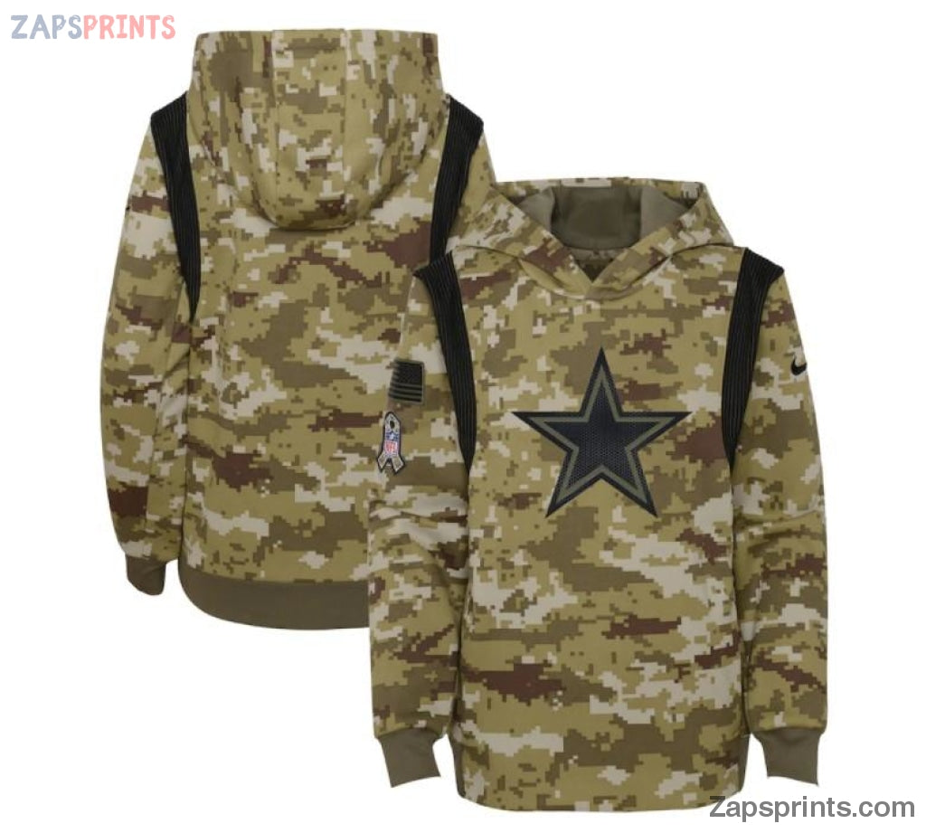 Youth Olive Dallas Cowboys 2021 Salute To Service Therma Performance Pullover Hoodie