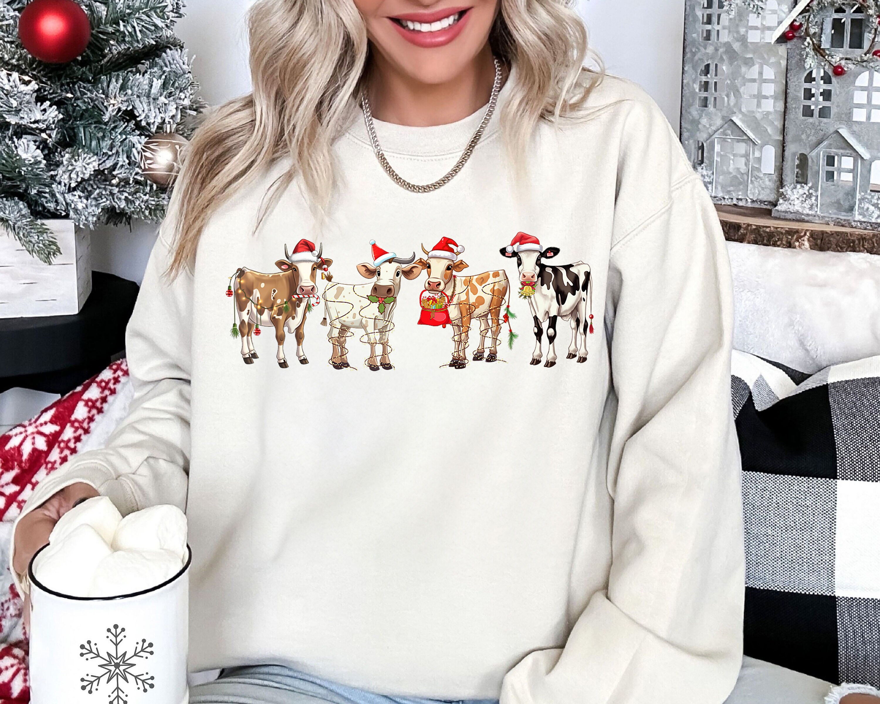 Christmas Cow Sweatshirt, Christmas Sweatshirt, Farm Christmas Shirt, Womens Christmas Sweatshirt, Cute Cow Christmas Shirt, Christmas Gift