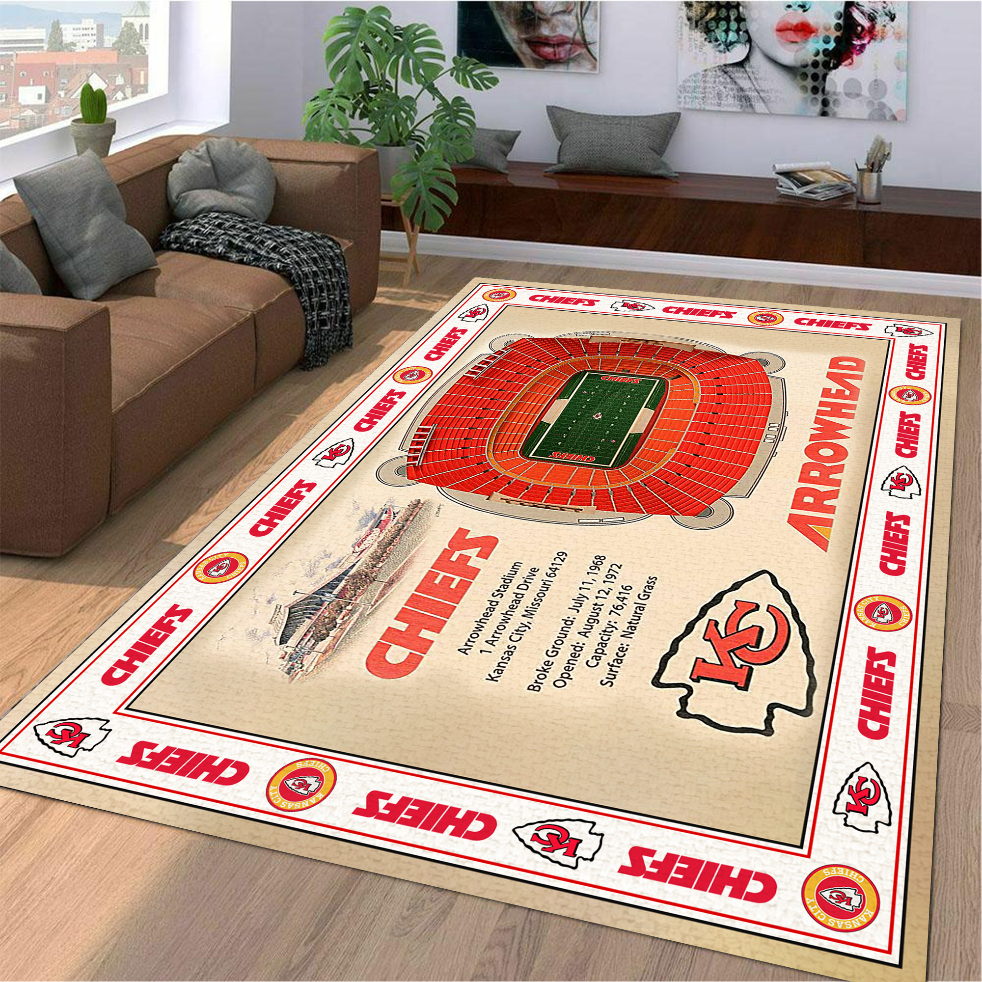 Fan Deco – Bordered Kansas City Chiefs Stadium 3D View Area Rug