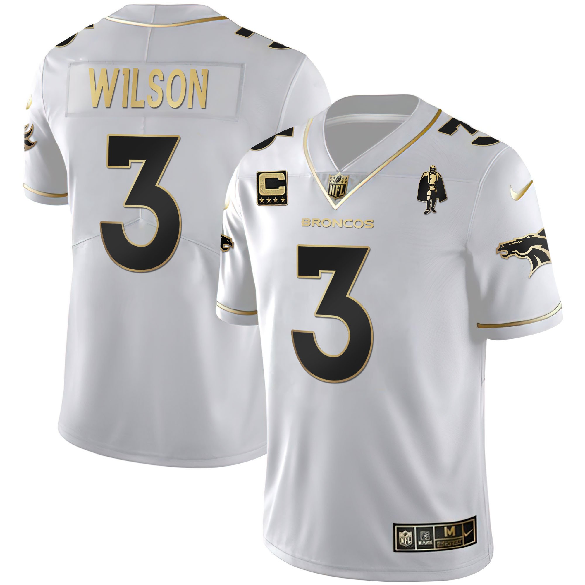 Women’S Denver Broncos White Gold And Black Gold Jersey – All Stitched