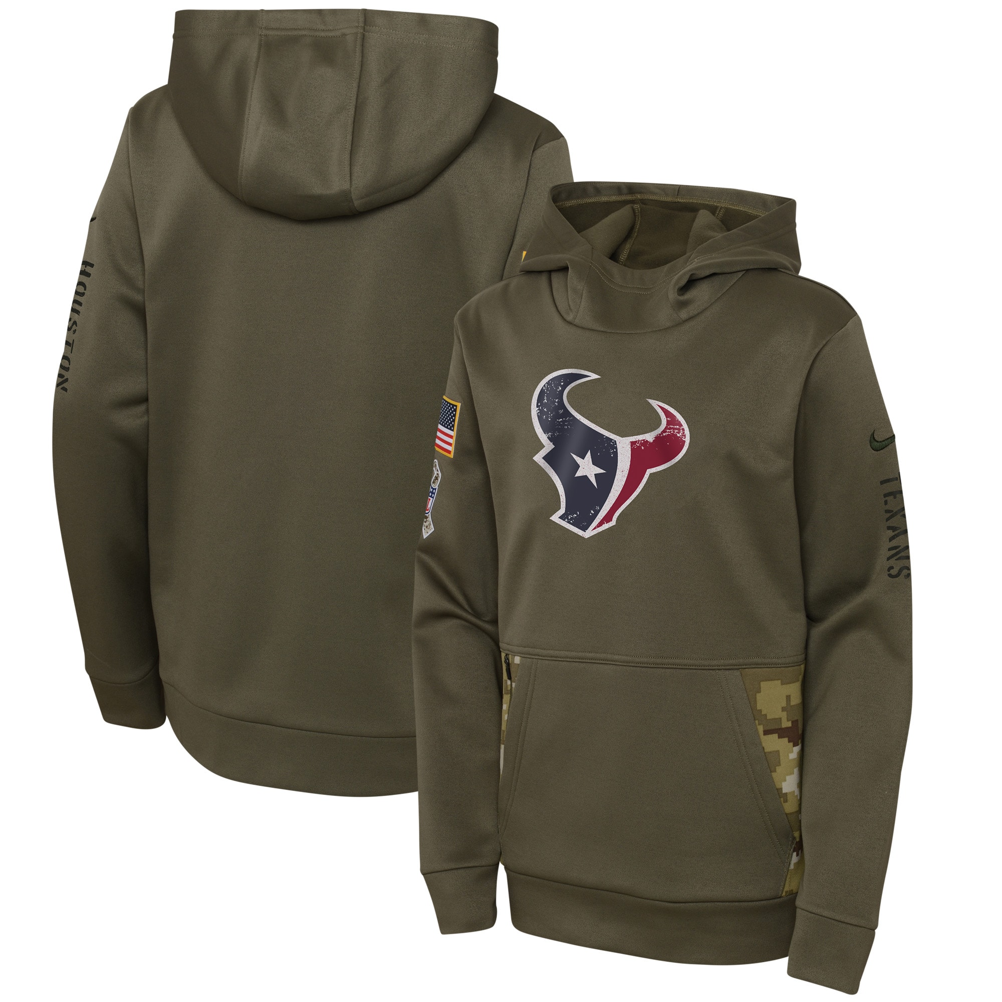 Houston Texans 2022 Salute To Service Therma Performance Pullover Hoodie – Camo – Youth